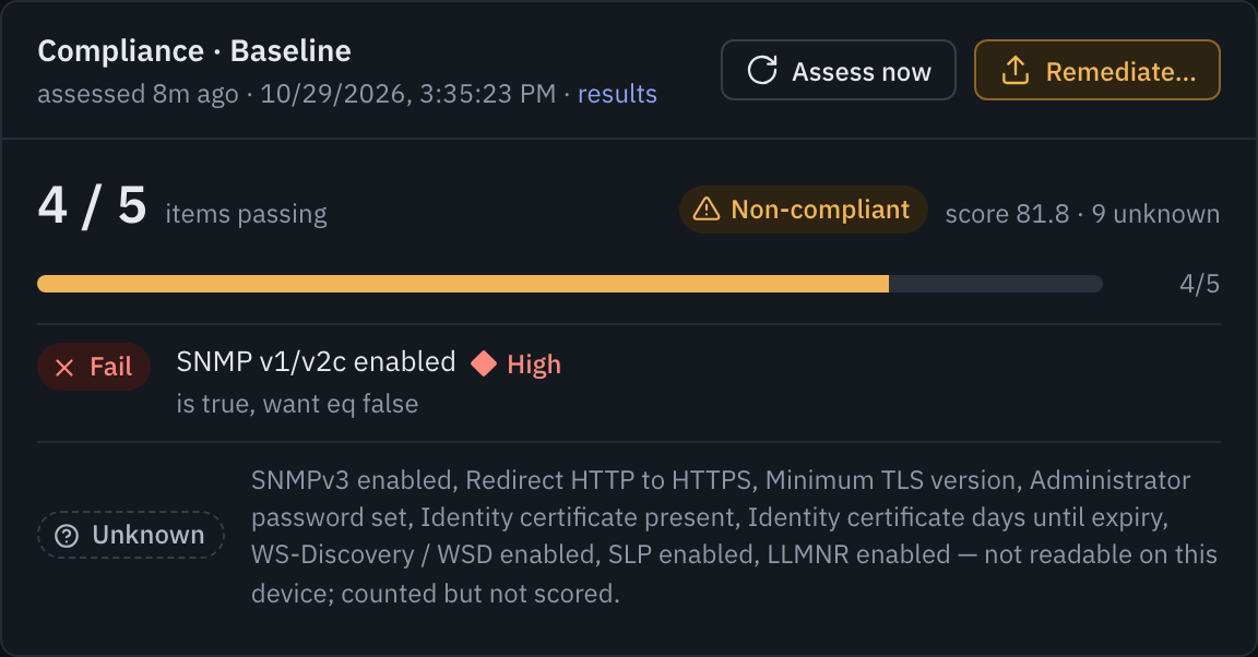 Focused mobile view of the Compliance · Baseline card.